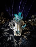 Light Blue Aura Quartz & Chalcopyrite- Bobcat Skull