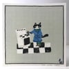Small square print -cat making coffee