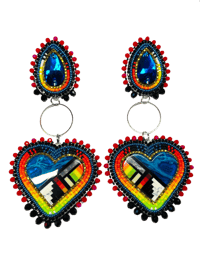 Image 1 of Blue Suede Inlay Heart Earrings 