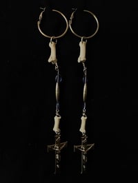 Silver Crucifix and Bone Earrings