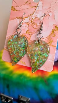 Image 1 of Leaf Dangles in Silver in Green