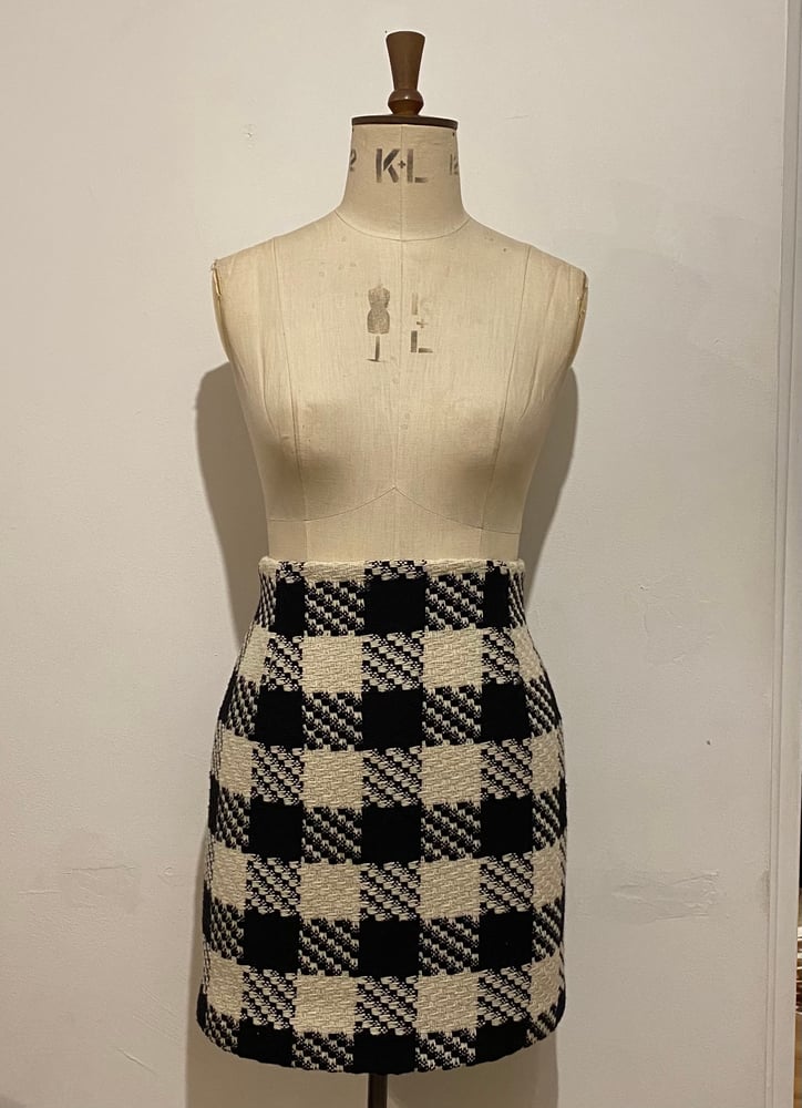 Image of High waist wool check mini skirt