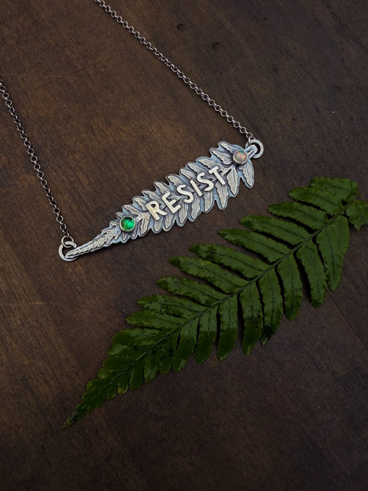 Image of Layered Fern Tourmaline Opal "Resist" Statement Necklace