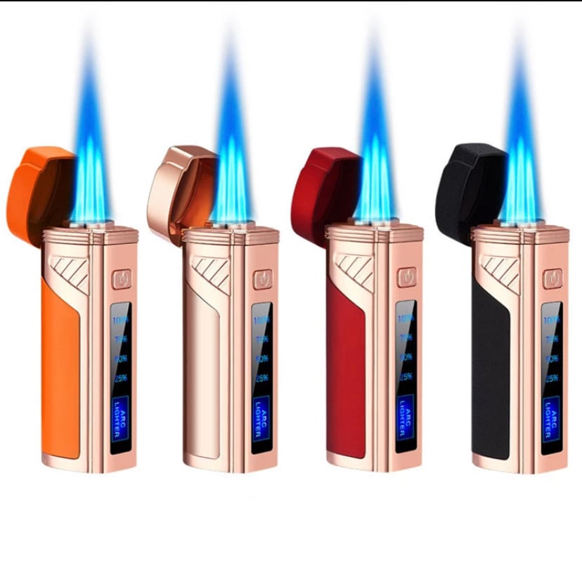 Image of Cigar Torch lighter Multi Functional Torch Electric switch Triple jet flame Gas torch cigar lighter