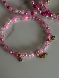 Image 5 of Ibiza Sunset Pink & Green Tumbler Bracelet Stack with Gold Charms