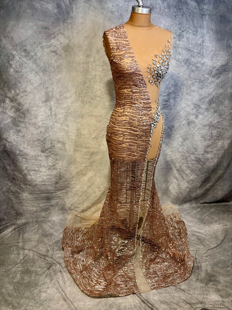 Image of Rose Gold Glitter Illusion Dress (size 6-8)