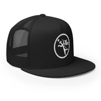 Image 1 of the pimps thank god i'm an atheist trucker hat with circle