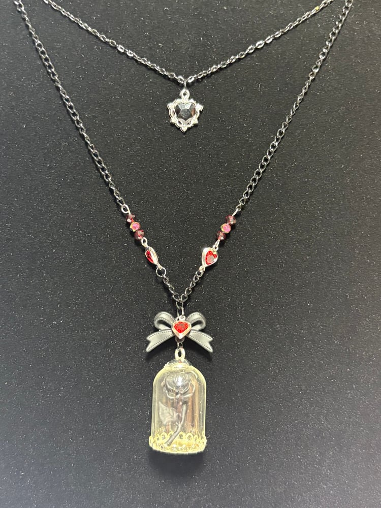 Image of Black rose in glass cloche chain necklace 
