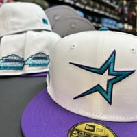 Image 1 of New Era 59Fifty Optic White / Deep Purple/ Tempest Turquoise 
