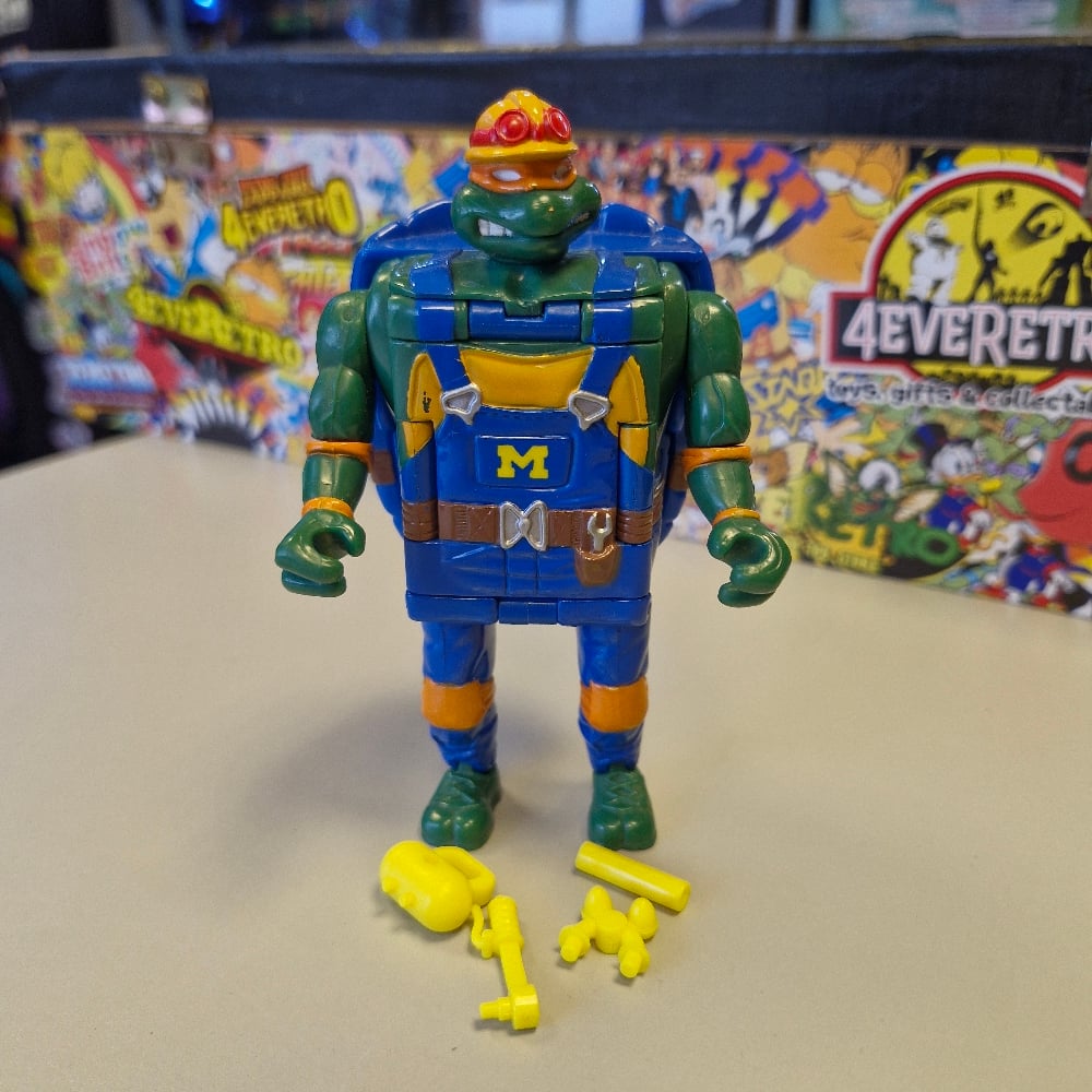 Image of 1994 Playmates TMNT Mighty Mutations Construction Mike Figure with Accessories