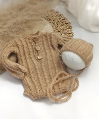 Image 1 of Knitted newborn set for photoshoot | brown tones