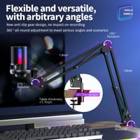 Image 2 of USB Condenser Microphone RGB Esports Game Call Recording Condenser Mic with Metal Boom Stand Desktop