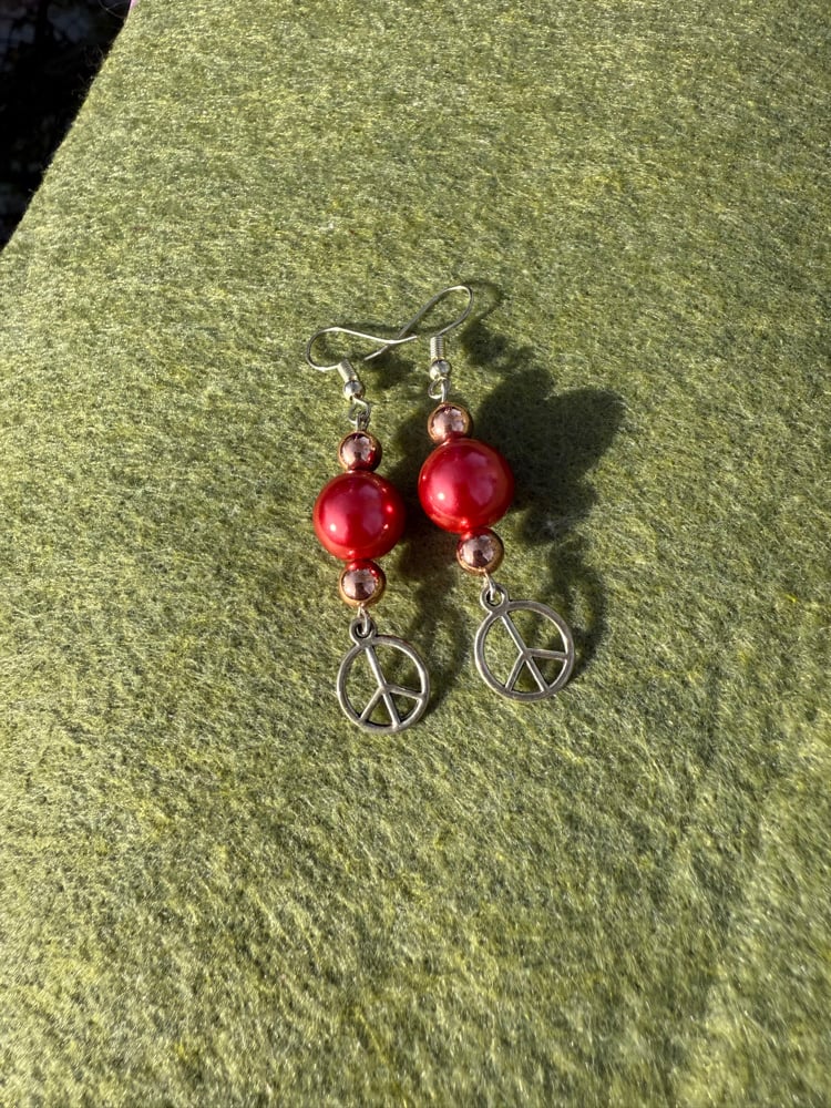Image of ❤️☮️✨ Red and gold peace sign earrings❤️✨☮️
