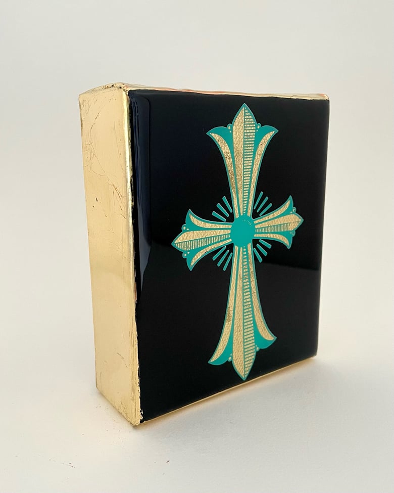 Image of Decorative Cross Black/Aqua/Gold leaf 