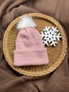 Loom Knit Beanie - Pink– Acrylic- Pompom