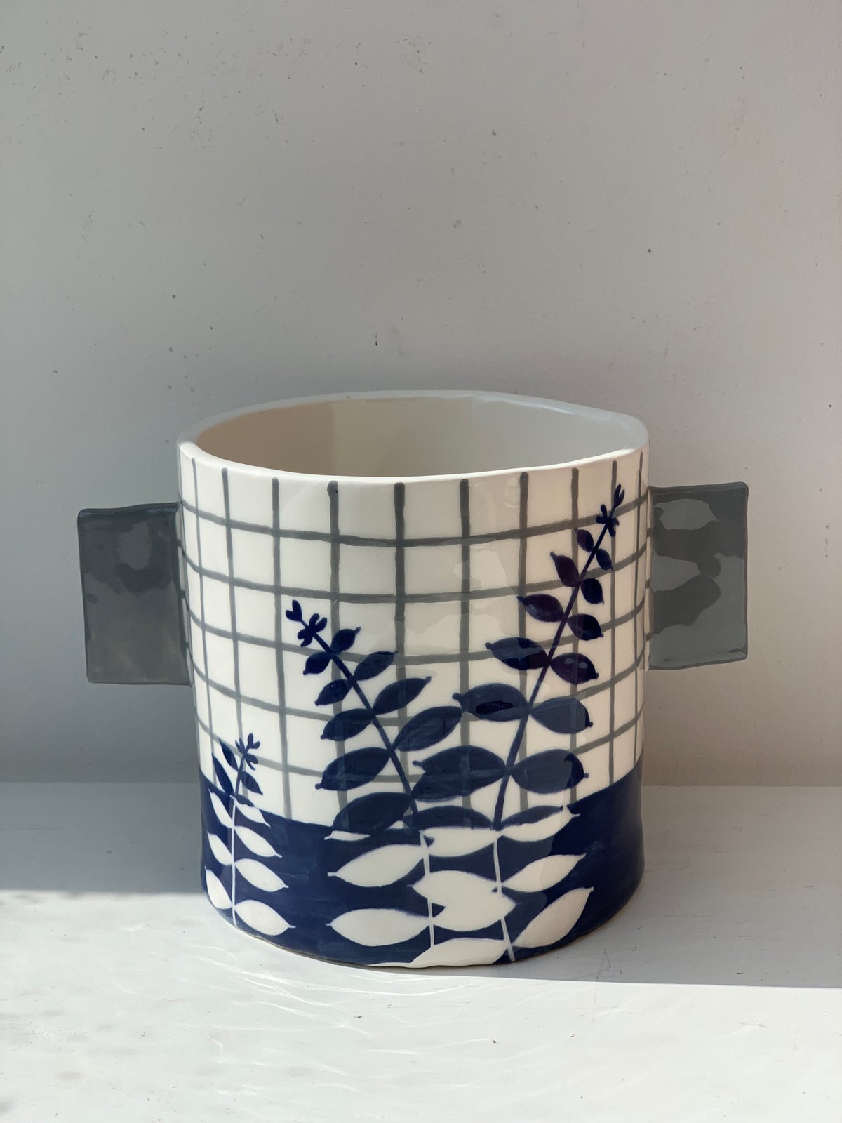 Image of Large Blue Grid Pot - Sale