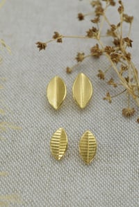 Image 4 of Small Gold Vermeil Leaf Stud Earrings – Fold Collection. 