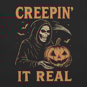 Image of Creepin’ It Real Halloween Shirt | Grim Reaper Pumpkin Tee | Funny Spooky Gothic T-Shirt