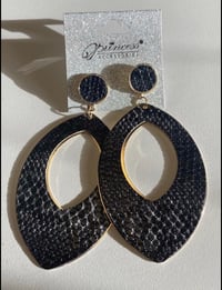 Image 1 of Snakeskin Print Dangle Earrings Black and White 