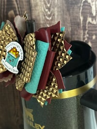 Image 2 of Dumpster Fire Tumbler Straw Topper Bow | Glitter Cup Accessory