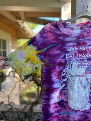 Image of SMALL Live Fast Eat Trash Tie Dye Shirt 1