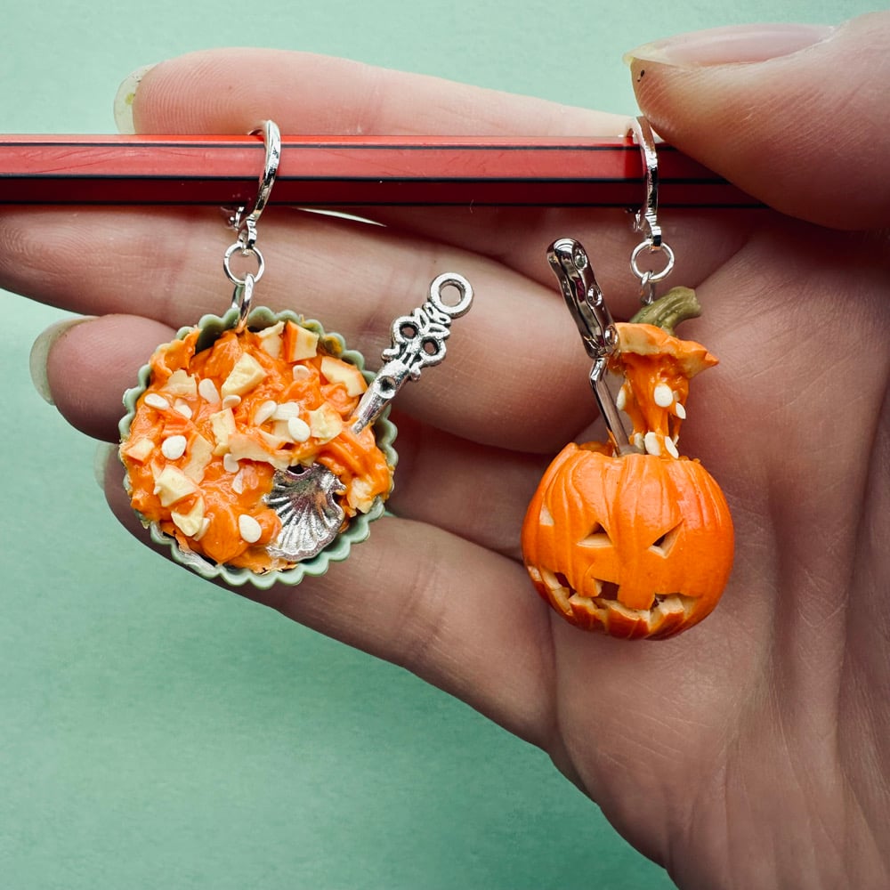 Image of Exploding Head Pumpkin and Bowl EARRINGS