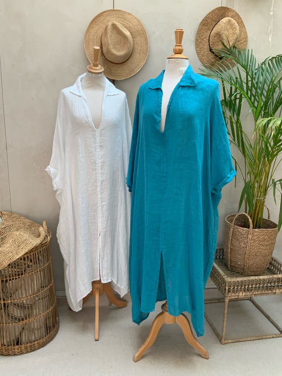 Image of Robe de Plage en voile de lin Turquoise