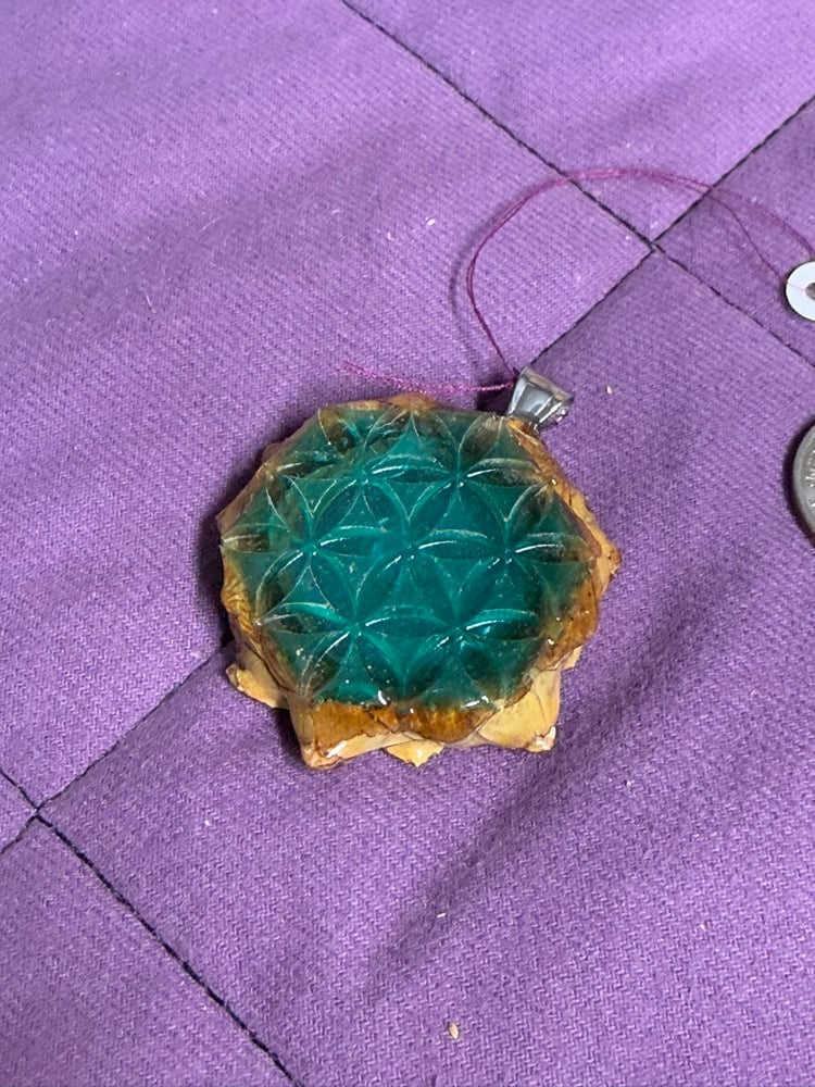 Image of Aqua Labradorite Seed of Life Pinecone Charm | Handmade PNW Jewelry | #93