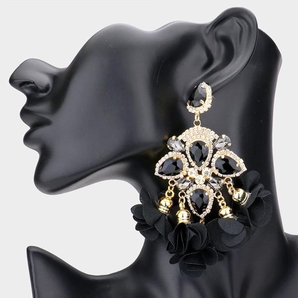 Image of LARGE FLORAL CRYSTAL BASE EARRINGS