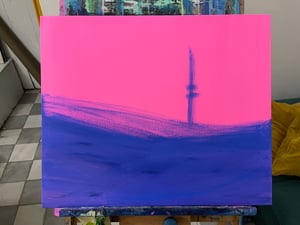 Tv tower - pink, 50x60 cm, mixed technique on canvas
