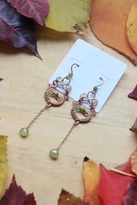 Image 1 of Mixed Metal Green Garnet Woven Earrings
