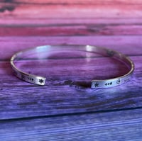Image 3 of Aztec symbol stamped sterling cuff bracelet (4mm wide). Hand stamped silver 925 bracelet.