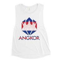 Cambodia Flag Logo Ladies’ Muscle Tank - White 