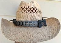 Image 1 of Natural Straw Cowboy Hat Metal Chain Bow Band