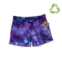 Image 1 of ♻️ UPCYCLED 8 Cuff Denim Shorts in Purple Haze Ice Dye