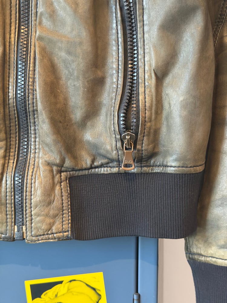 Image of Dolce & Gabbana Washed Grey Leather Jacket