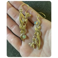Image 3 of Victorian Floral Spray Honey Bee and Welo Opal Solid Brass Earrings