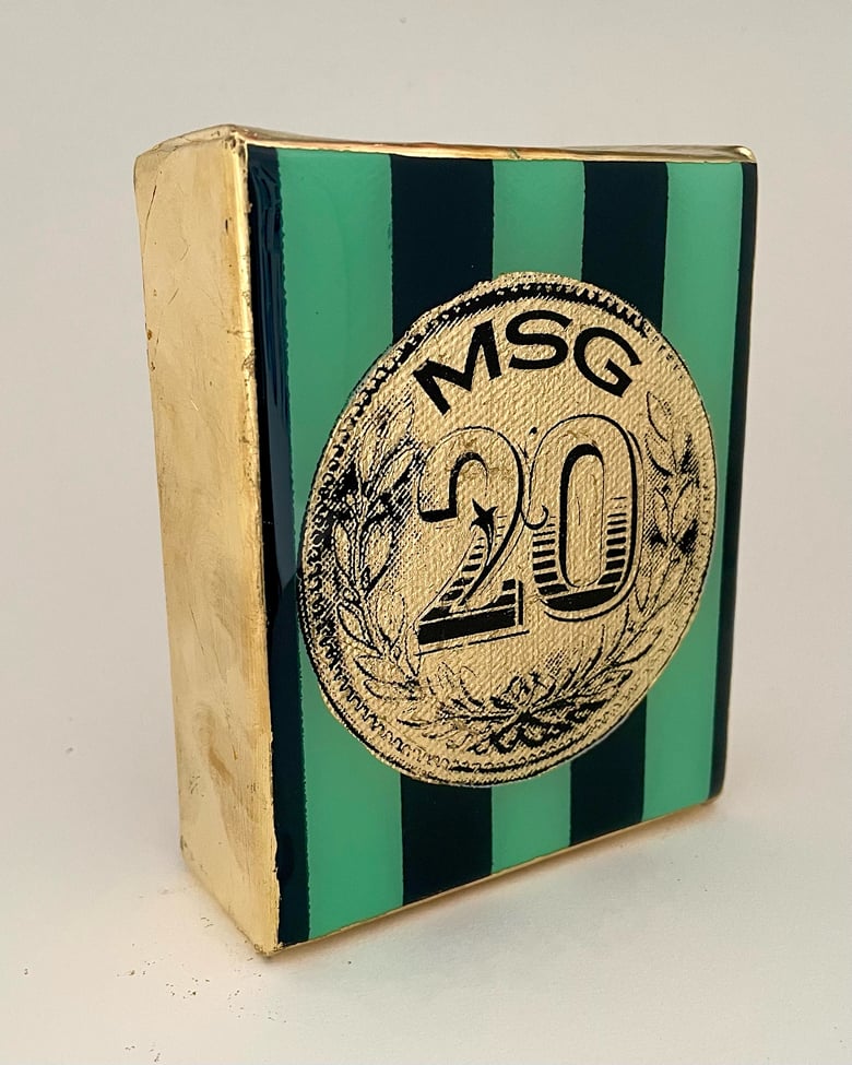 Image of MSG Gold Coin Navy/Aqua Stripe Gold leaf 