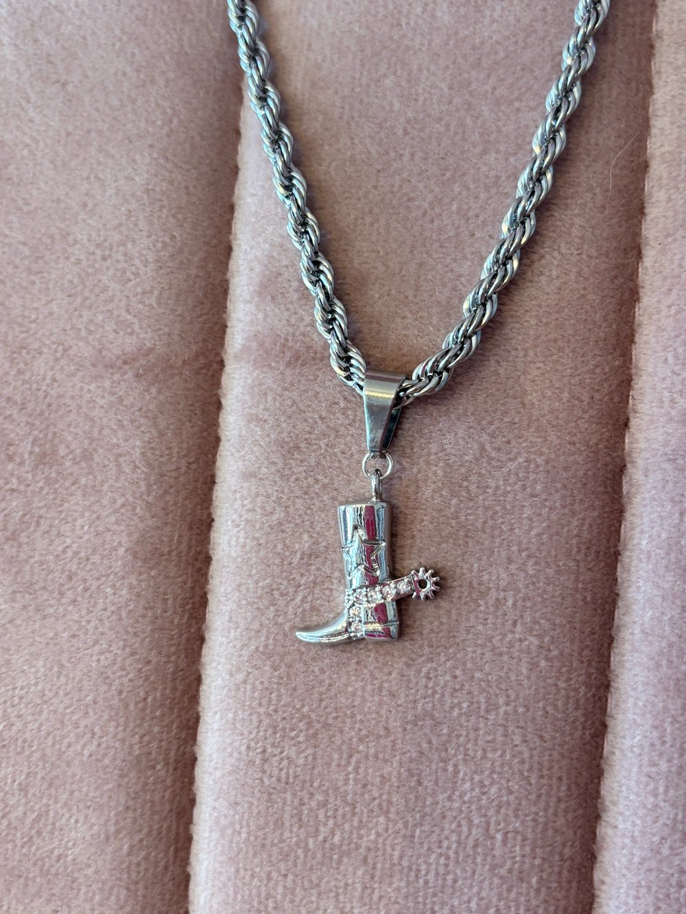 Image of Silver "lucky" Boot Rope Pendant