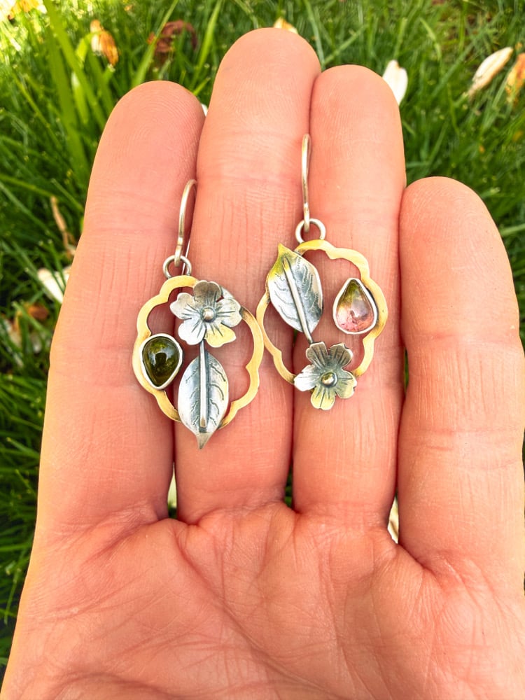 Image of First Blooms of Spring Cherry Blossom Mismatch Asymmetrical Earrings