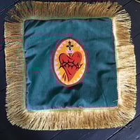 Image 1 of Turquoise Velvet Sacred Heart Cushion