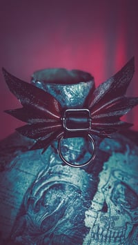 Red & Black Ombré Leather Bat Tie 