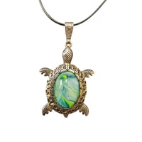 Image 1 of Sea Turtle- Fluid Art Pendant, Green and White
