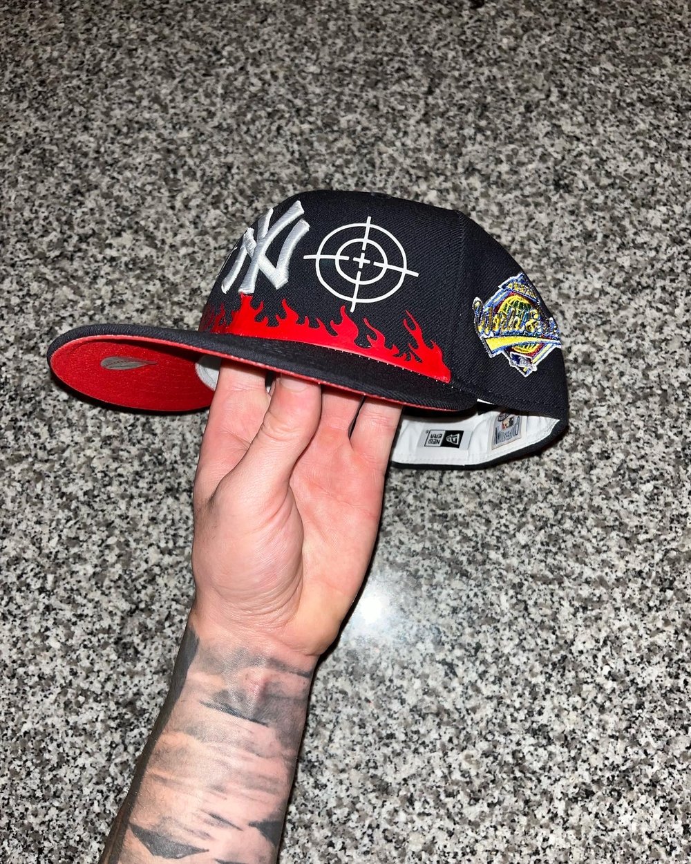 Image of RED BRIM NAVY BLUE YANKEES CUSTOM FITTED 