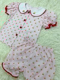 Image 1 of girls cherry embroidered pyjamas 