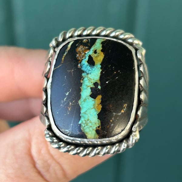 Image of Large Black Jack Turquoise Handmade Sterling Silver Men’s Ring