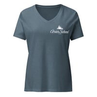 Image 2 of Women’s relaxed v-neck t-shirt with white screen print Grier logo