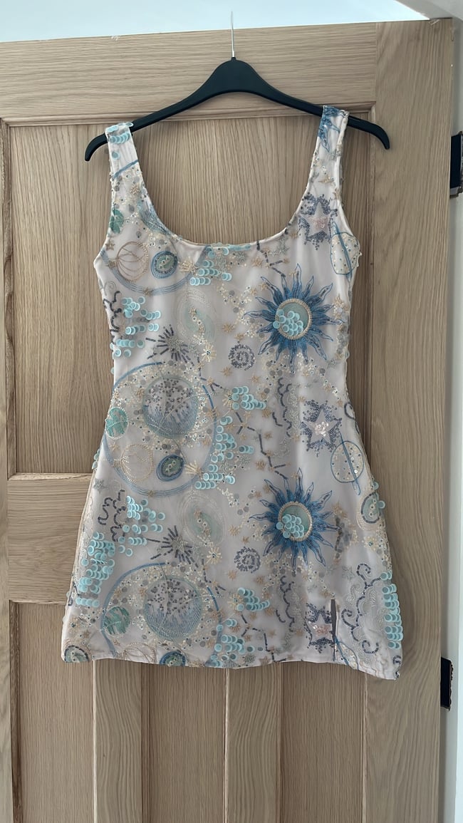 White Universe Dress. Heavily Embellished Tulle Velvet Dress