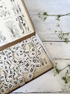 Image of Decorative box of vintage letter tiles #3
