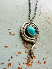 Image 6 of Kingman turquoise serpent talisman necklace